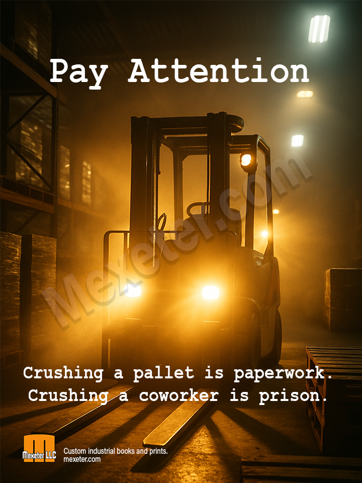 Forklift Safety Poster – Crushing a Pallet is Paperwork, Crushing a Coworker is Prison